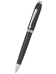 Townsend Black Lacquer Ballpoint Pen with Classic Black Cigar Style Leather Single Pen Case Gift Set