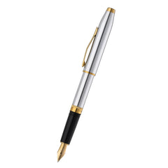 Foundry Polished Chrome with PVD Gold Appointments and Gold PVD Coated Stainless Steel Medium Nib Fountain Pen