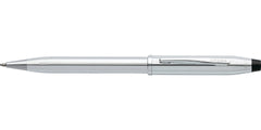 Century II Lustrous Chrome Ballpoint Pen with Mocha Zippered Leather Double Pen Case Gift Set