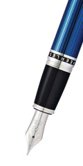 Peerless™ Translucent Quartz Blue Engraved Lacquer with Platinum Plated Appointments and Rhodium Plated 18KT Solid Gold Fine Nib Fountain Pen