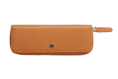 Century II Lustrous Chrome Ballpoint Pen with Mocha Zippered Leather Double Pen Case Gift Set