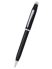 Century II Black Lacquer with Chrome Ballpoint Pen with Classic Black Zippered Leather Double Pen Case Gift Set