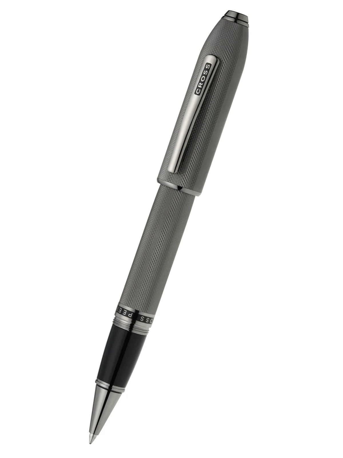 Peerless™ Polished Slate Gray Engraved Diamond Pattern with Slate Gray PVD Appointments and Swarovski Crystal Rollerball Pen