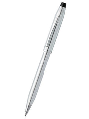 Century II Lustrous Chrome Ballpoint Pen with Mocha Zippered Leather Double Pen Case Gift Set